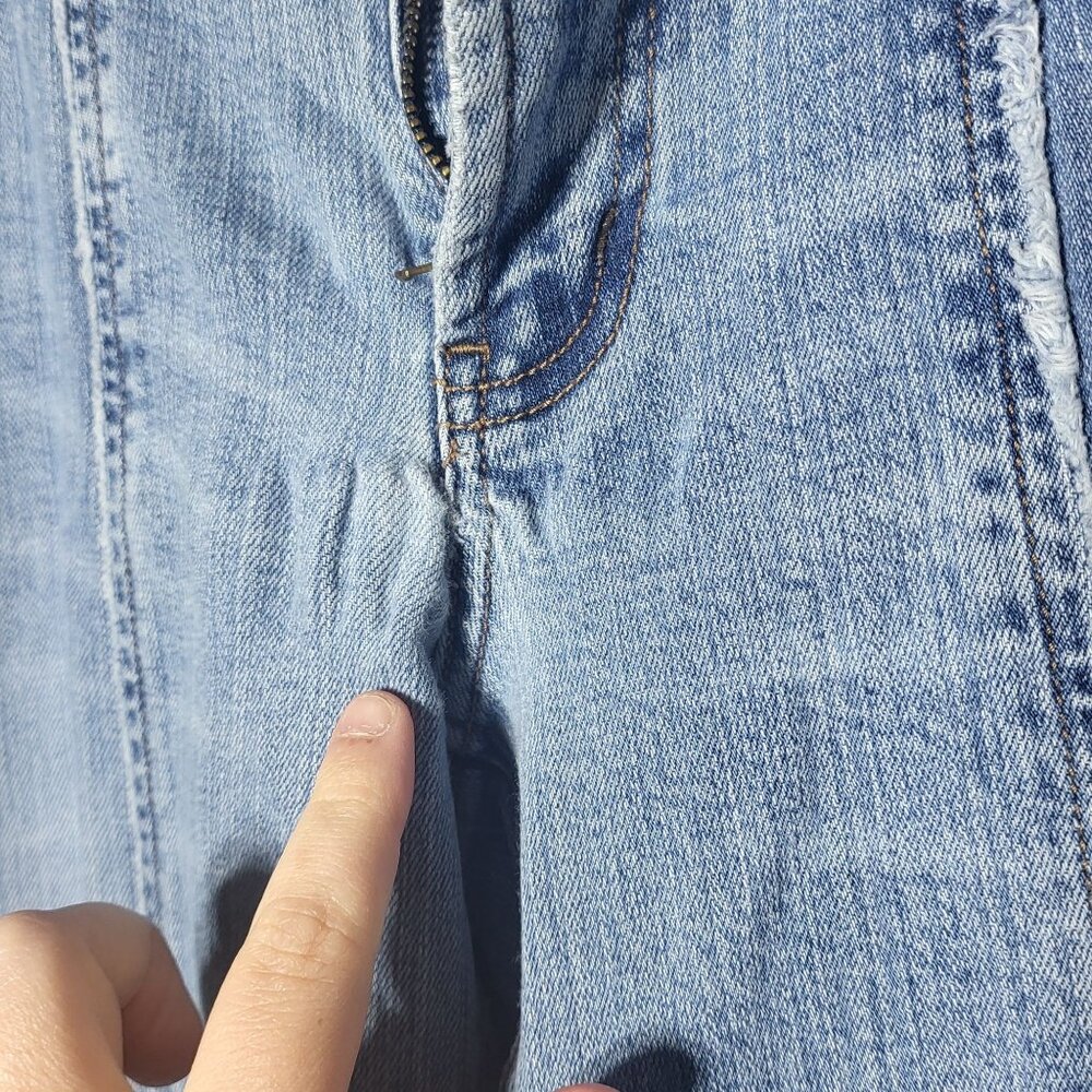 Express Womens Pleated Denim Blue Jeans 9/10‎ Y2K 2000s Grunge Retro Stretch - Picture 4 of 11